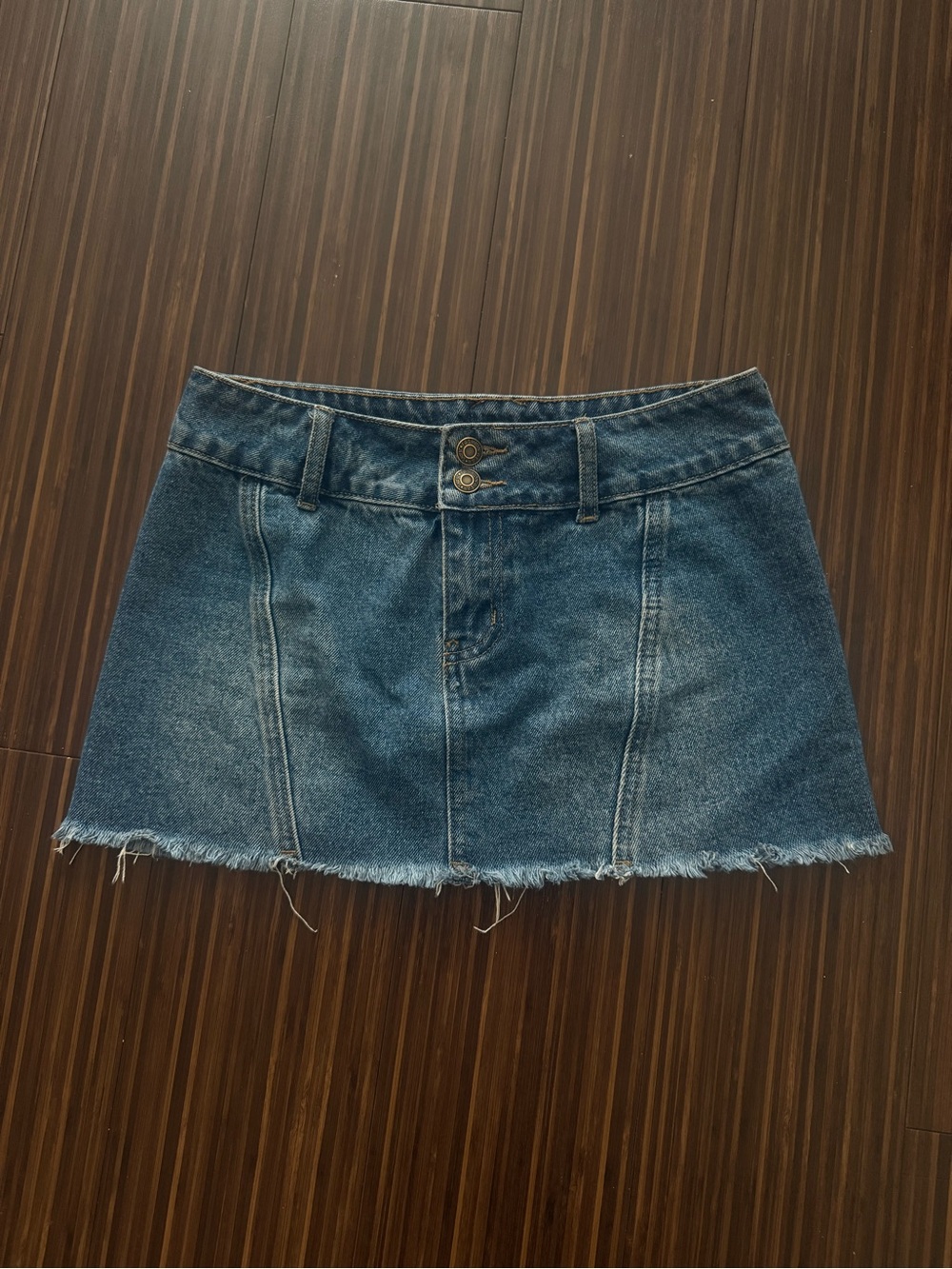 Edikted Dark Blue Denim Mini Skirt with Frayed Hem
